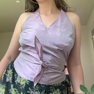 Y2K Vintage Ann Taylor 100% Silk Duo Chrome Lavender Halter Top Size 8